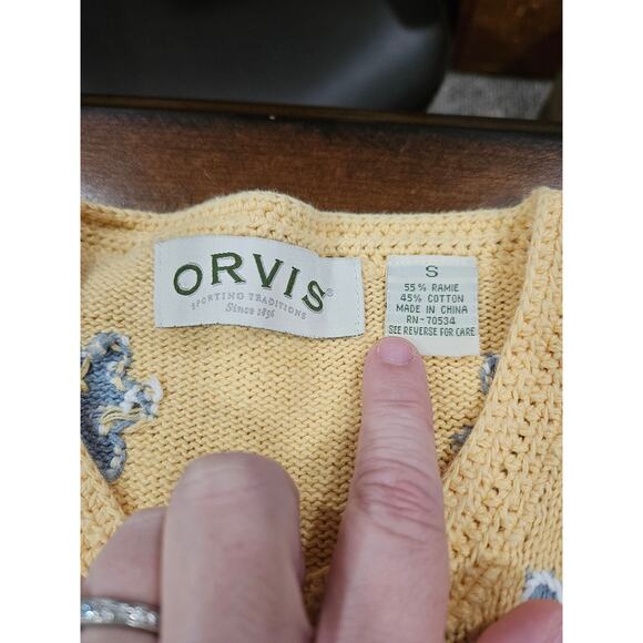 Vintage Orvis Floral Embroidered Butter Yellow Cardigan Sweater Sz S Cottagecore - Picture 2 of 6